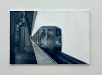 a painting of a subway train on a wall