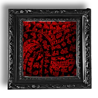 a black frame with a red design on it