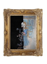 a painting of a girl in a gold frame