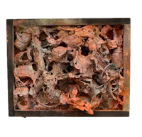 a piece of rusty metal on a black background
