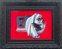 a painting of a clown in a red frame