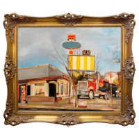 a painting of a truck on a street