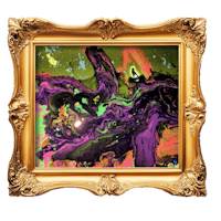 an abstract painting in a gold frame