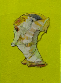 a drawing of a head on a yellow background