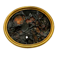 a gold frame with a black and brown piece of art