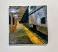 a painting of a train at a station
