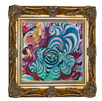 an abstract painting in a gold frame
