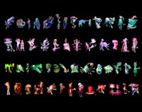 a group of animated characters in a black background