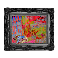 a black frame with a colorful painting on it