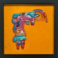 a framed piece of art with a colorful drawing on it