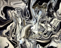 a black and white painting with swirls and swirls