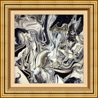 a black and white abstract painting in a gold frame