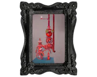 a painting of a red fire hydrant in a black frame