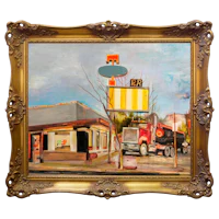 a painting of a truck on a street