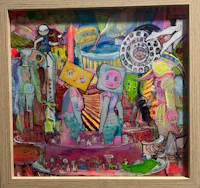 a painting of a group of people in a wooden frame