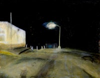 a painting of a street light at night