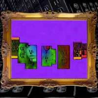 a picture of a purple frame with different colored squares in it