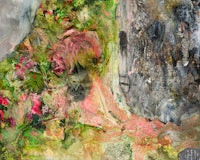 an abstract painting of a woman in pink and green