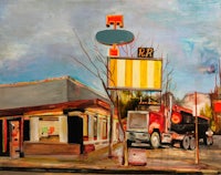 a painting of a truck on a street